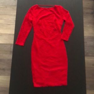 Long sleeve red dress.